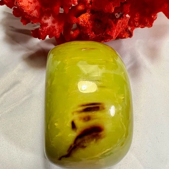 Vintage Yellowgreen Marbled Bakelite Cuff Bracelet “Yves Ste.Laurent like”